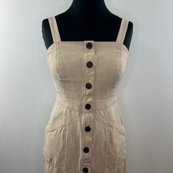 Banana Republic Beige 0 Button Down Midi Dress Detachable Straps Square Neck - Picture 2 of 9